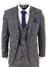 Marc Darcy Scott - Mens Grey with Blue Check 3 Piece Suit