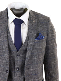 Marc Darcy Scott - Mens Grey with Blue Check 3 Piece Suit
