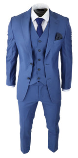 Mens Classic Light Blue 3 Piece Suit Slim Fit Vintage Retro Smart Formal Wedding