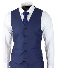 Mens Classic Navy Blue 3 Piece Suit Slim Fit Vintage Retro Smart Formal Wedding