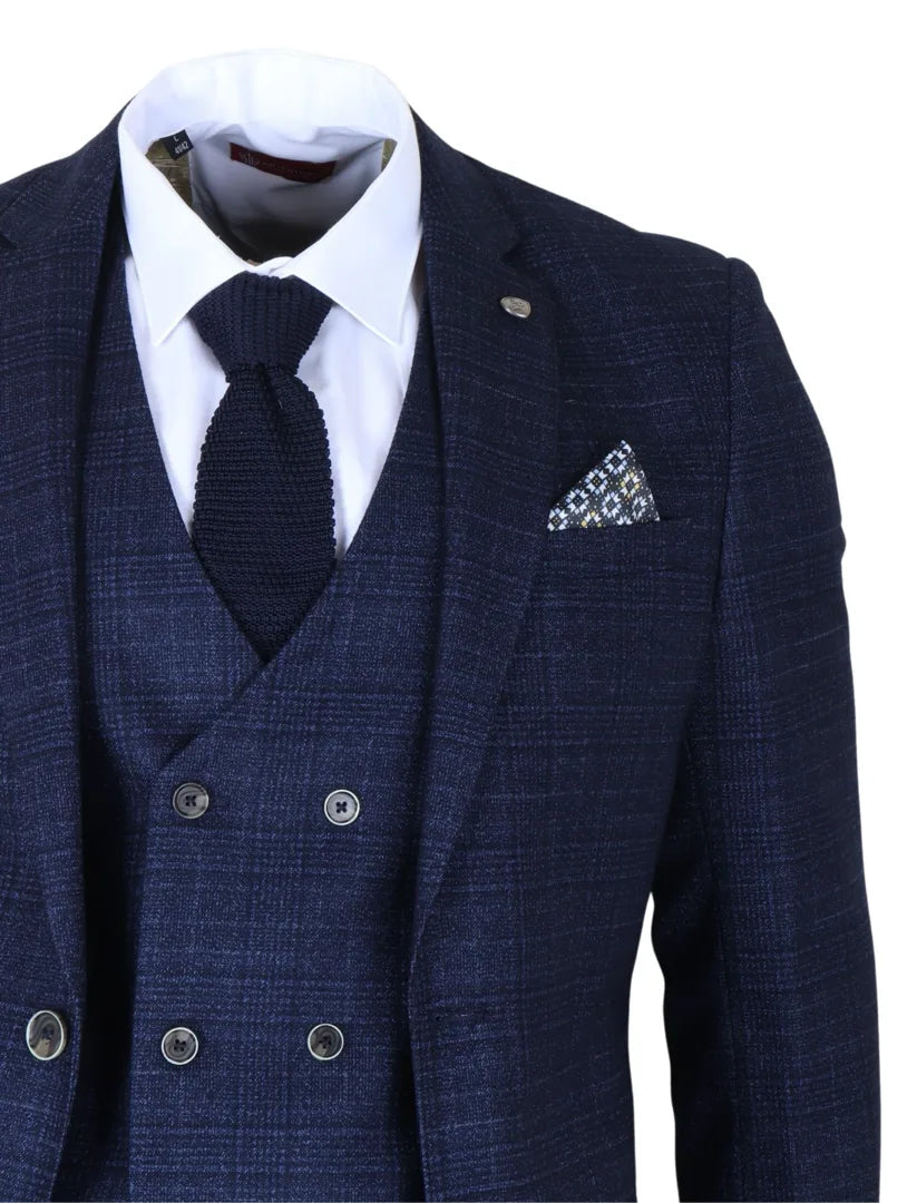 Luis - Herre blåt ternet slim fit 3-delt jakkesæt
