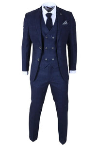 Luis - Herre blåt ternet slim fit 3-delt jakkesæt
