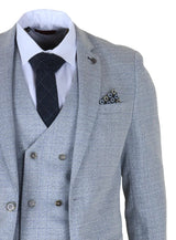 Luis - Herre lyseblåt ternet slim fit 3-delt jakkesæt