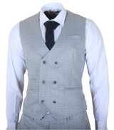 Luis - Herre lyseblåt ternet slim fit 3-delt jakkesæt
