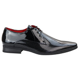 Mens Shoes Smart Formal Perforated Pointed Laced Black Patent Leather PU