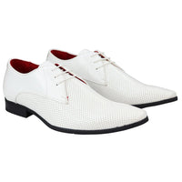 Mens Shoes Smart Formal Perforated Pointed Laced White Patent Leather PU