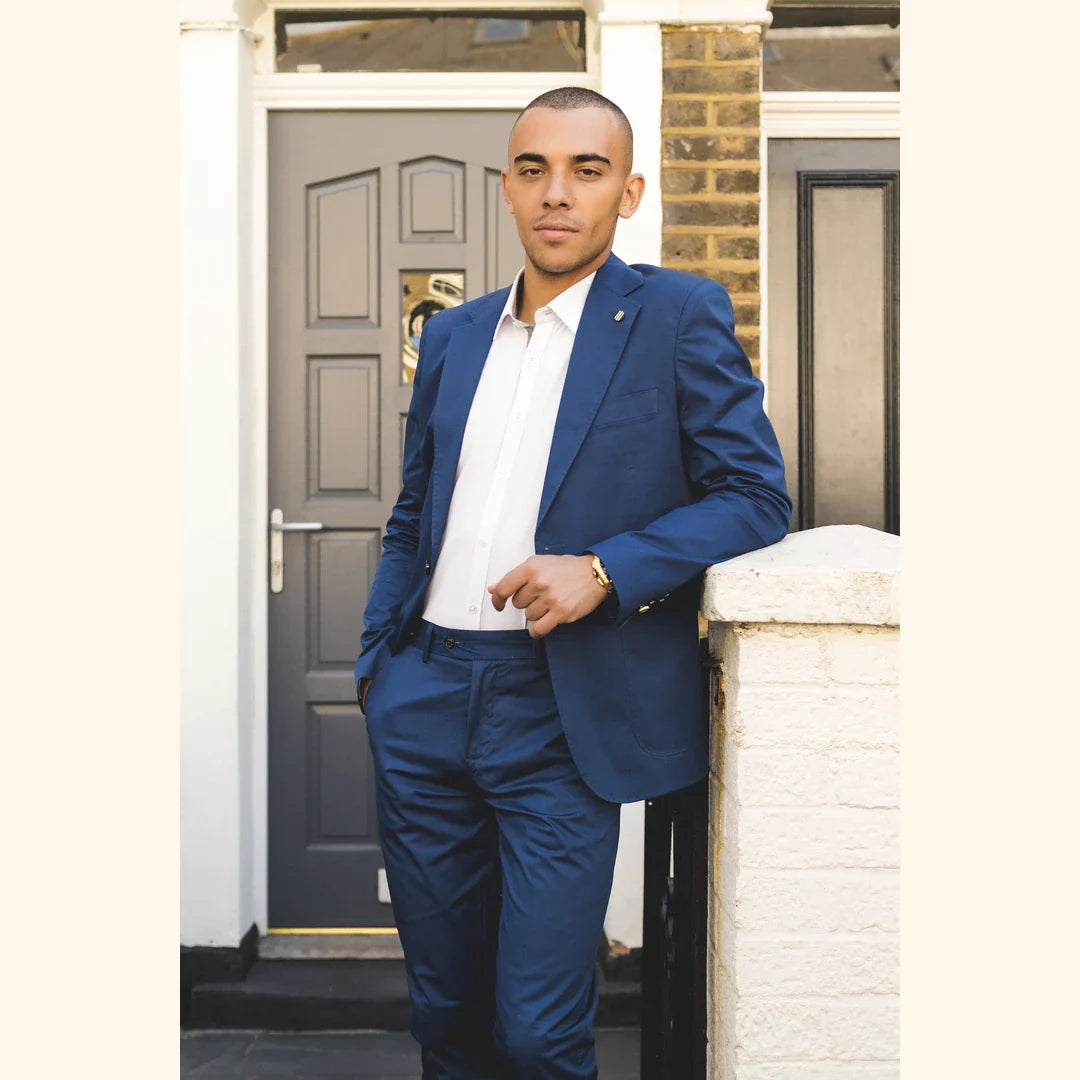 Mario - Men's 2 Piece Summer Suit Blue Office Wedding Classic Italian