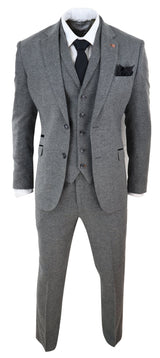 Mens Dark Grey Herringbone Tweed 3 Piece Suit