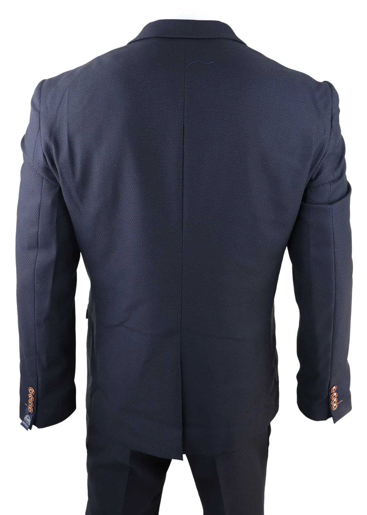 Mens 3 Piece Birdseye Navy Blue Suit Slim Fit Marc Darcy Max Classic 1920s Vintage