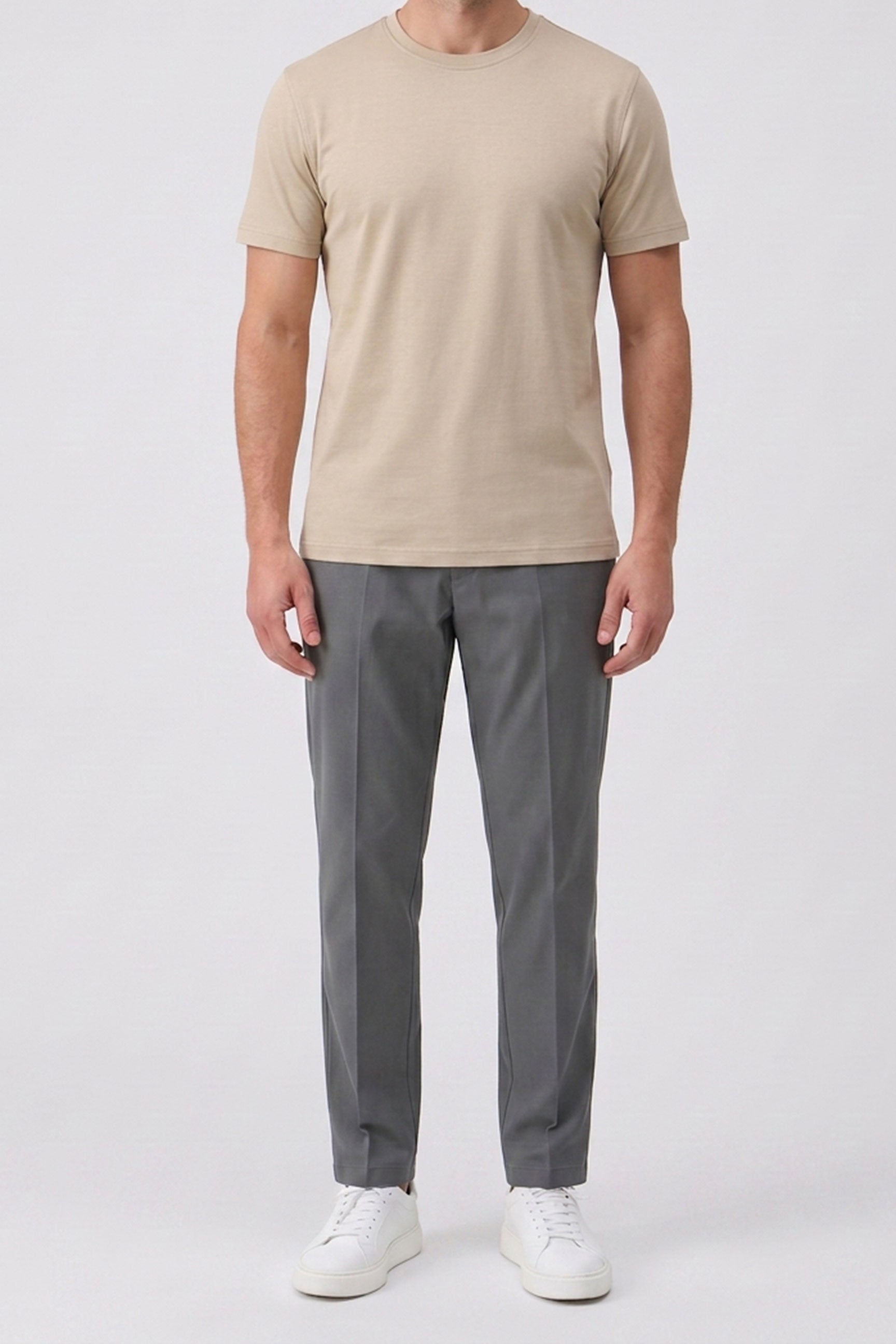 Beige klassisk T-shirt i bomuldsblanding til mænd