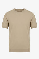 Beige strikket T-shirt til mænd med normal pasform og rund hals, korte ærmer