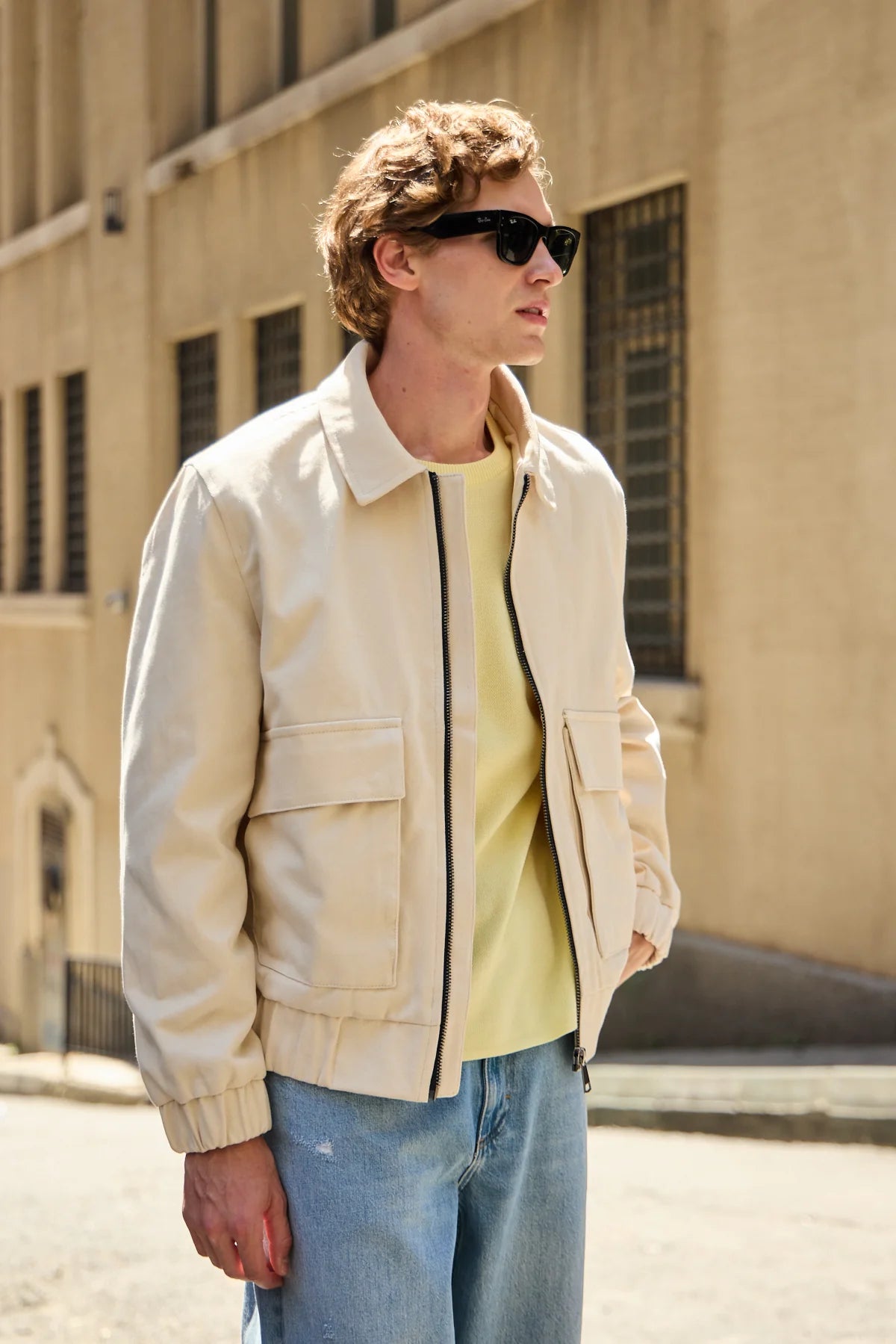 Herre beige Utility Bomber letvægts polstret lynlåsjakke