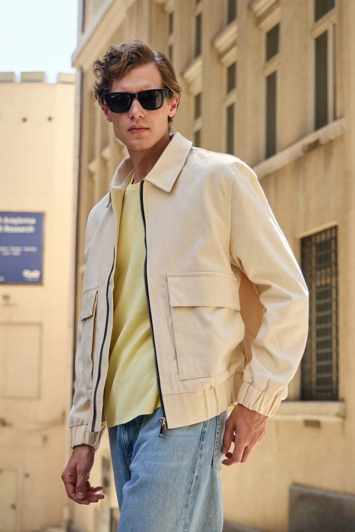 Herre beige Utility Bomber letvægts polstret lynlåsjakke