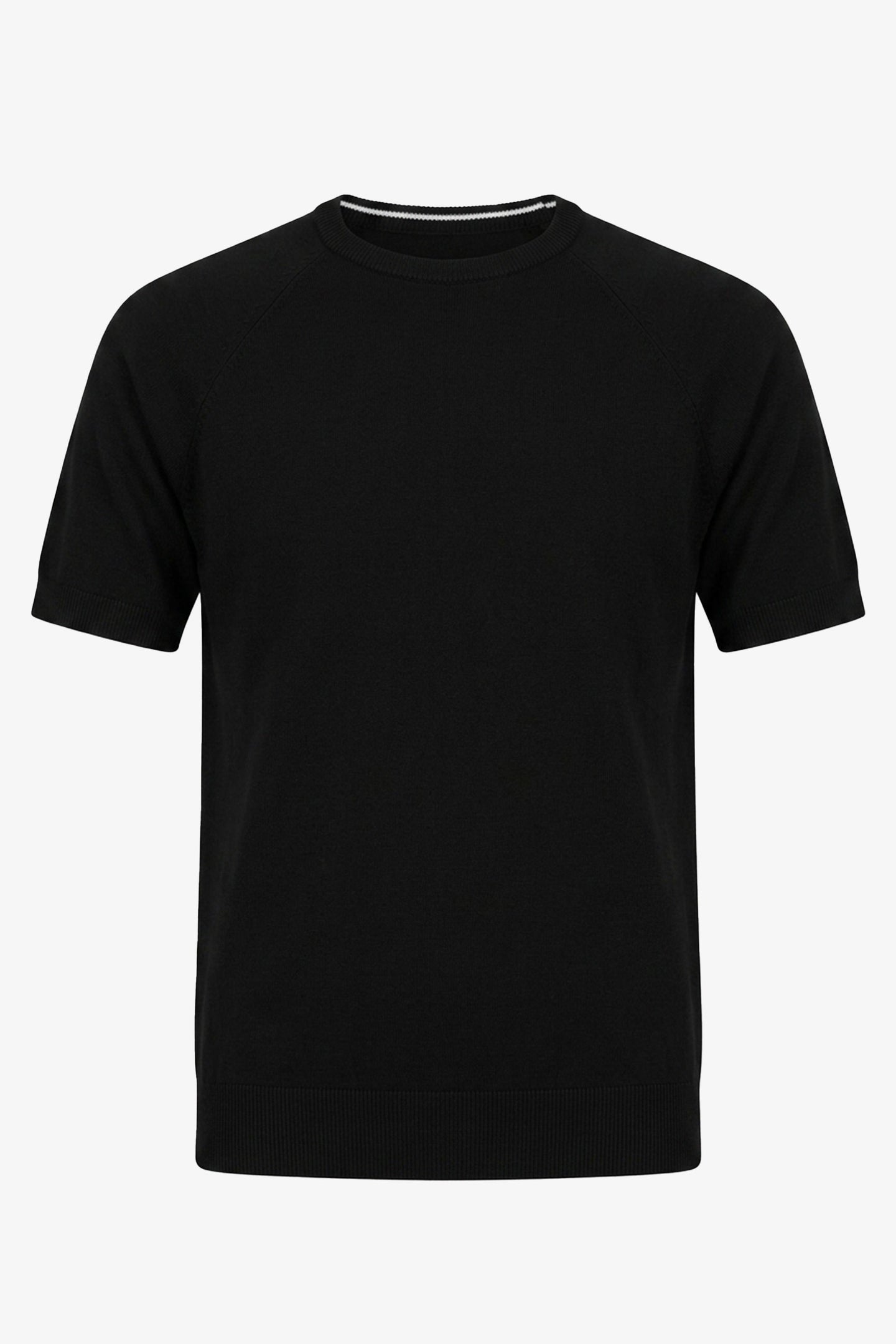 Herre sort klassisk strikket T-shirt med korte ærmer og rund hals