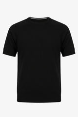 Herre sort klassisk strikket T-shirt med korte ærmer og rund hals