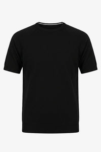 Herre sort klassisk strikket T-shirt med korte ærmer og rund hals