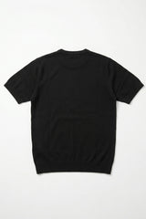 Herre sort klassisk strikket T-shirt med korte ærmer og rund hals