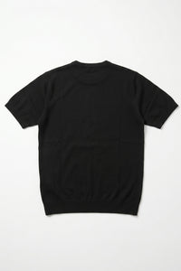 Herre sort klassisk strikket T-shirt med korte ærmer og rund hals