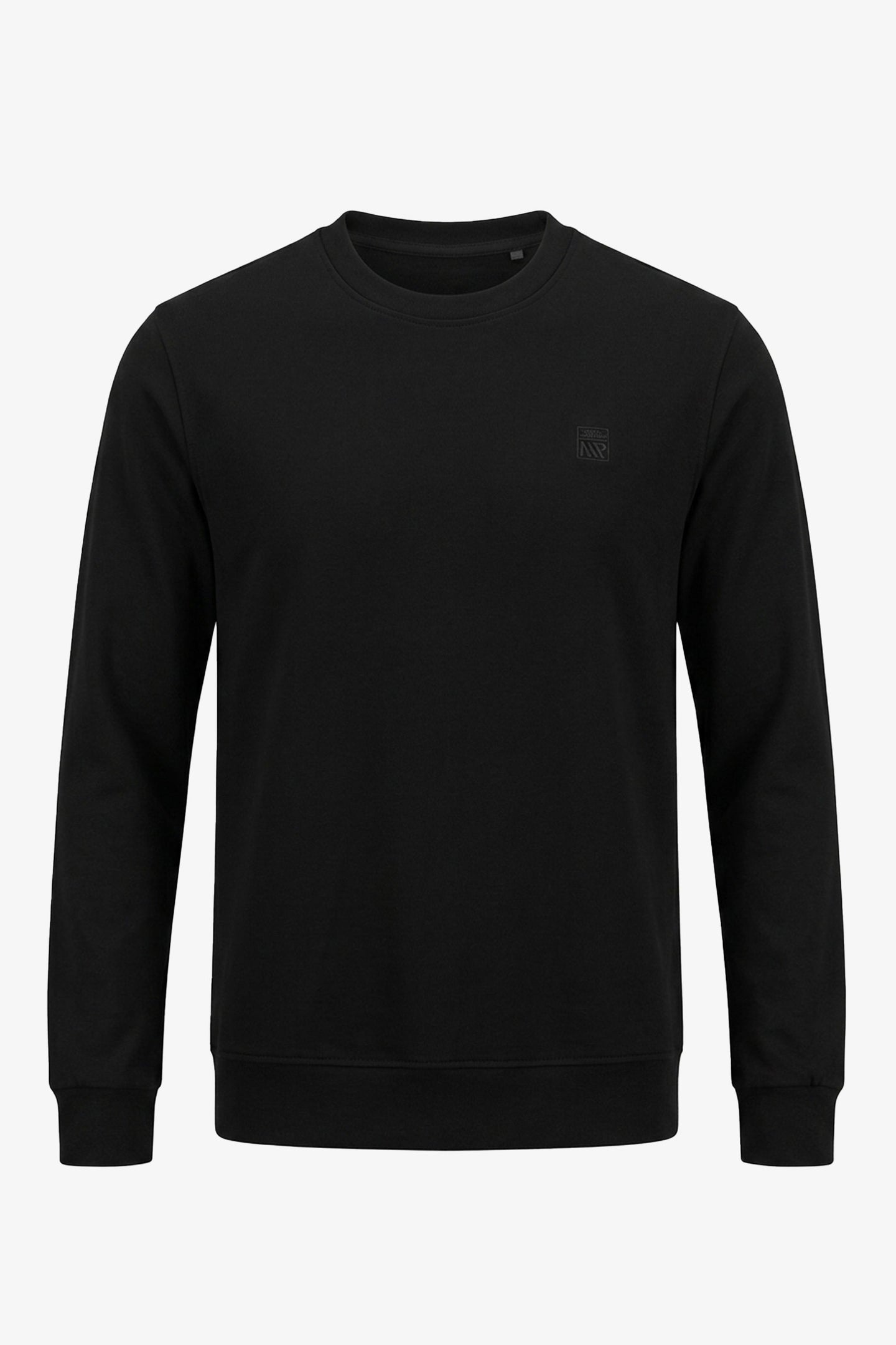 Herresweatshirt med rund hals og lange ærmer i sort bomuldsblanding, stretchpullover