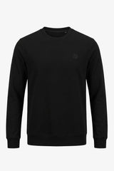 Herresweatshirt med rund hals og lange ærmer i sort bomuldsblanding, stretchpullover