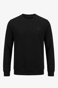 Herresweatshirt med rund hals og lange ærmer i sort bomuldsblanding, stretchpullover