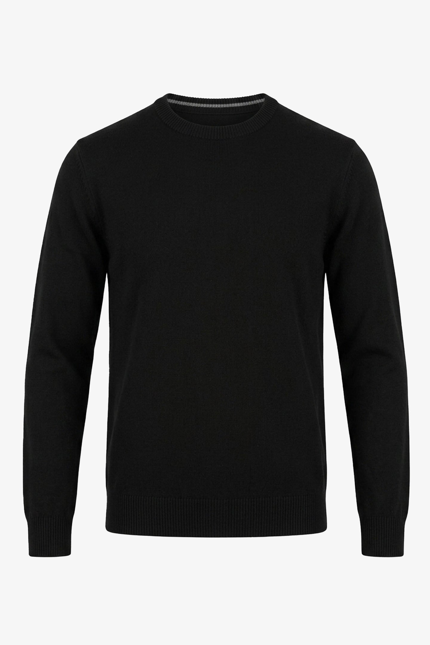 Sort herrestrikket sweater med rund hals og akryl-pullover