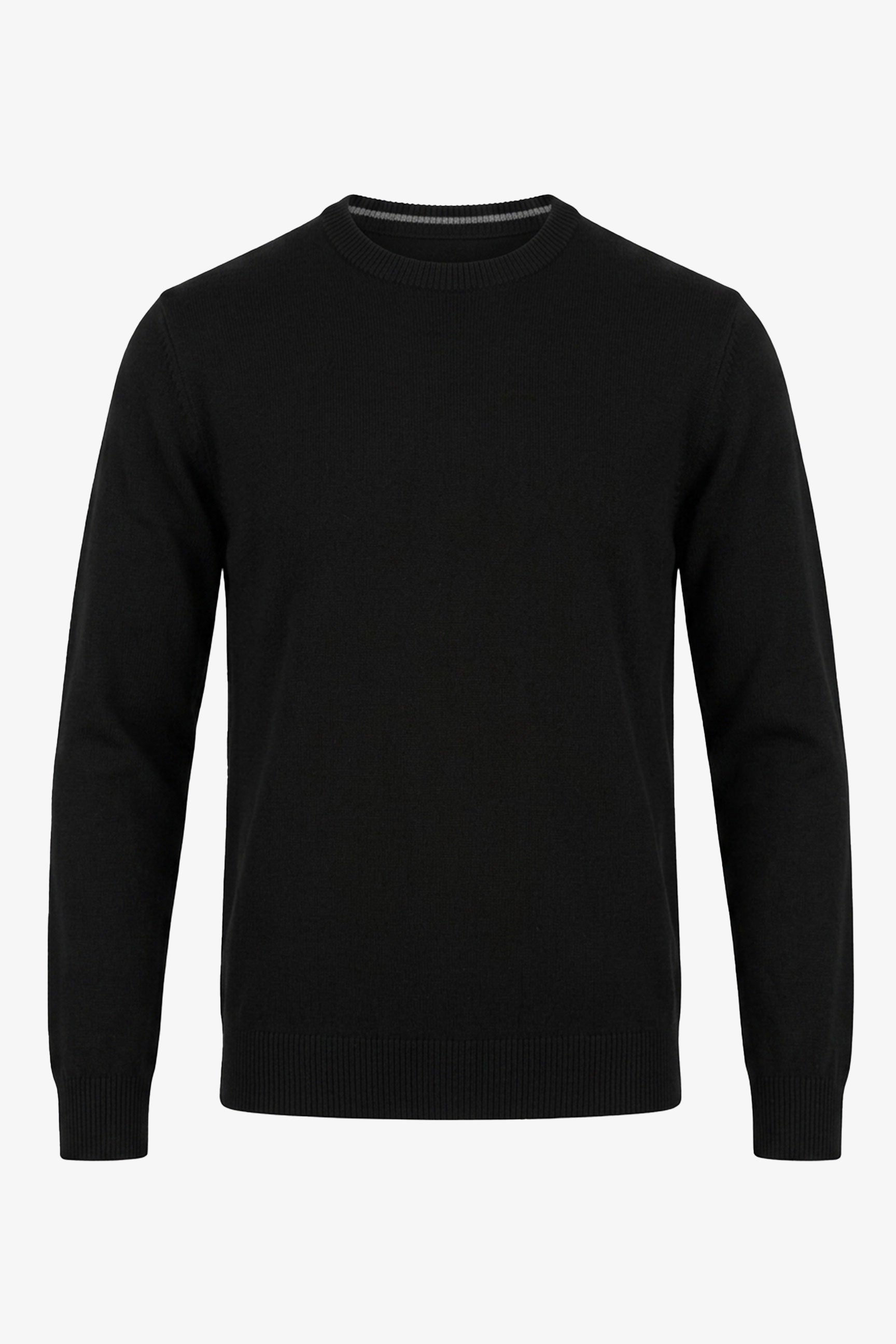 Sort herrestrikket sweater med rund hals og akryl-pullover