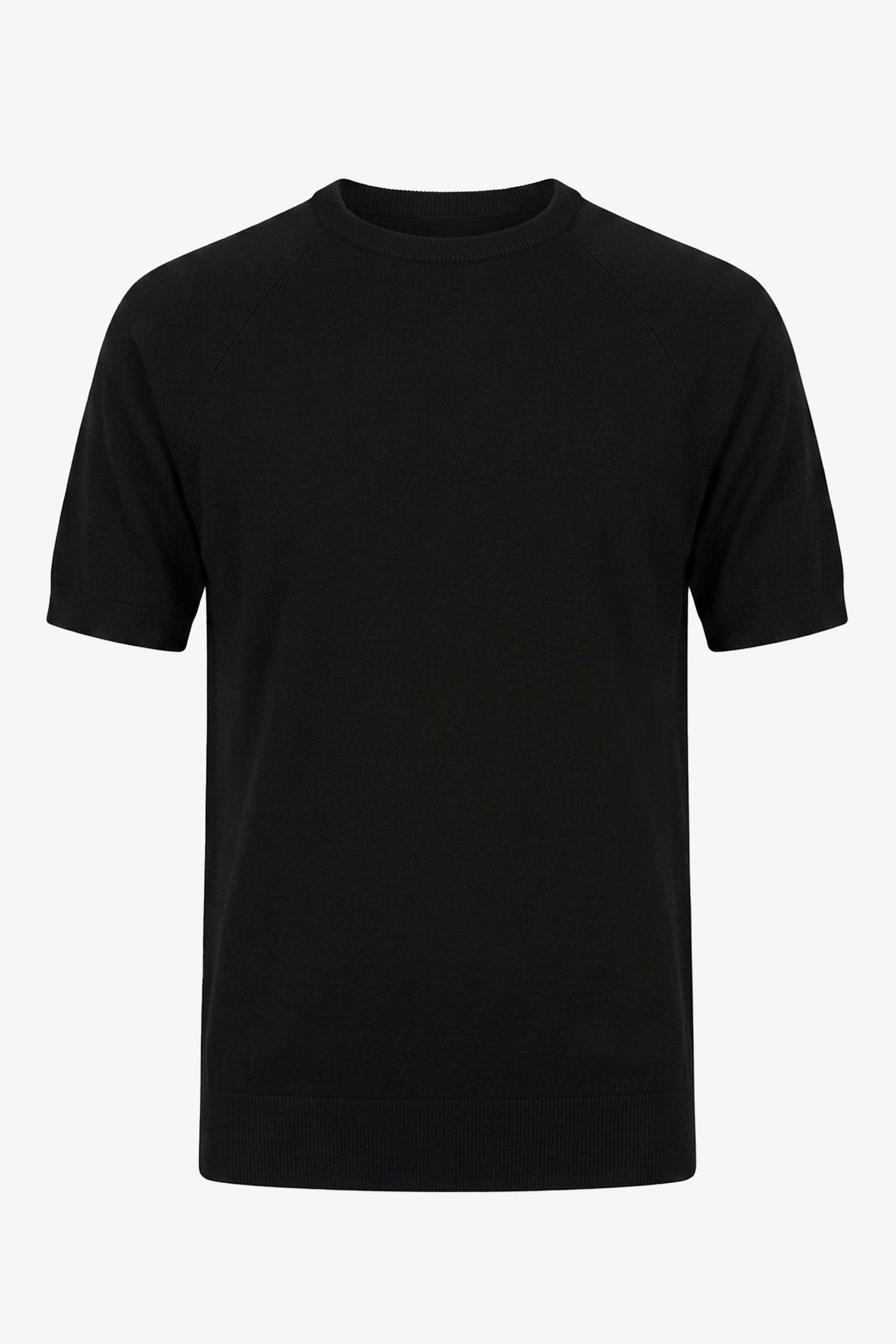 Herre sort strikket T-shirt med normal pasform og rund hals, korte ærmer