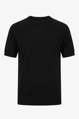 Herre sort strikket T-shirt med normal pasform og rund hals, korte ærmer