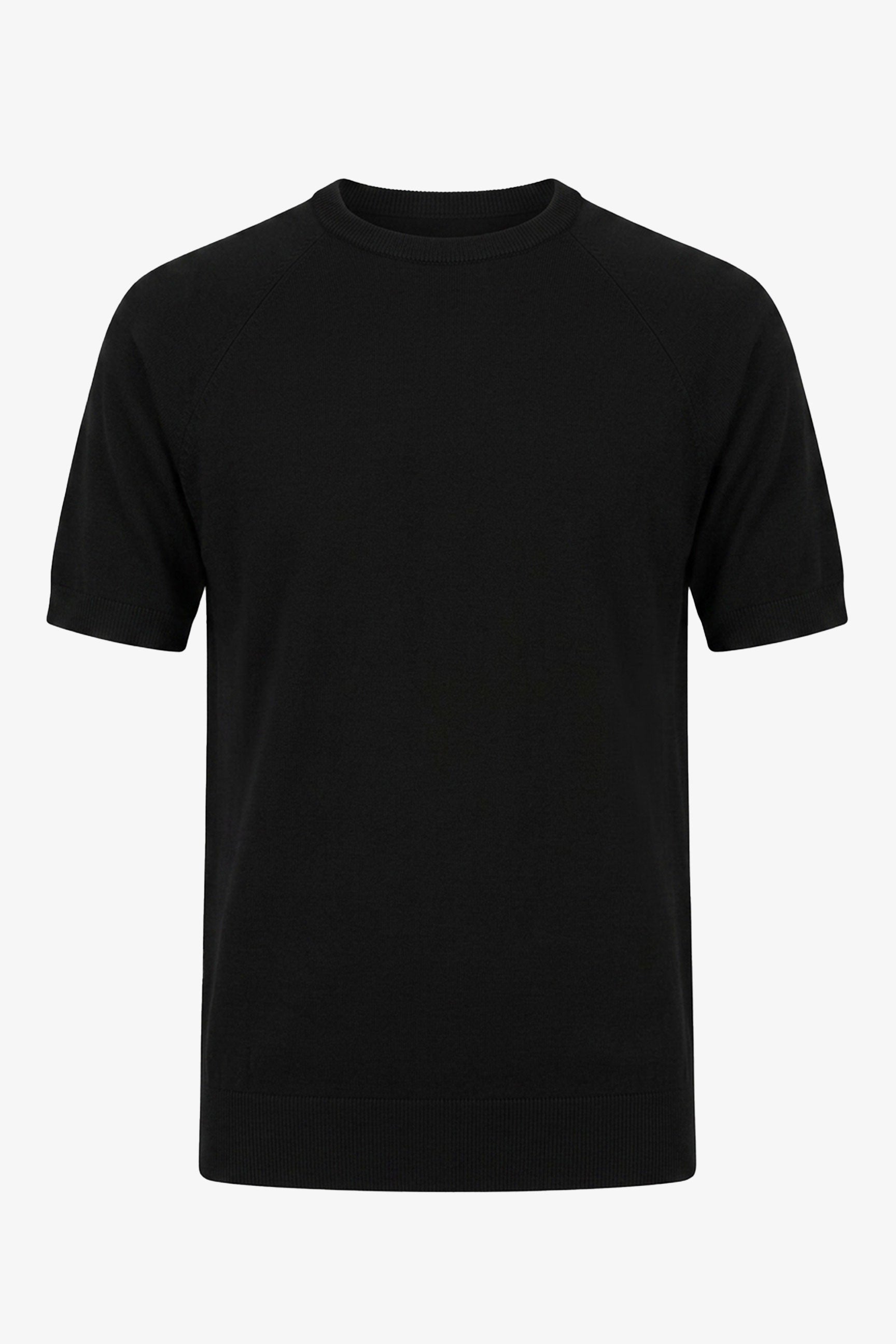Herre sort strikket T-shirt med normal pasform og rund hals, korte ærmer