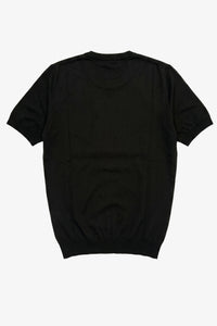 Herre sort strikket T-shirt med normal pasform og rund hals, korte ærmer