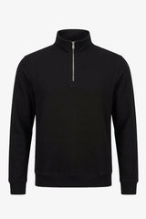 Sort herresweatshirt med kvart lynlås og bomuldsblanding i pullover med tragtudskæring