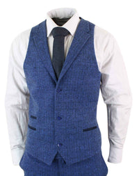 Men's Blue Herringbone 3 Piece Tweeed Suit - STZ11