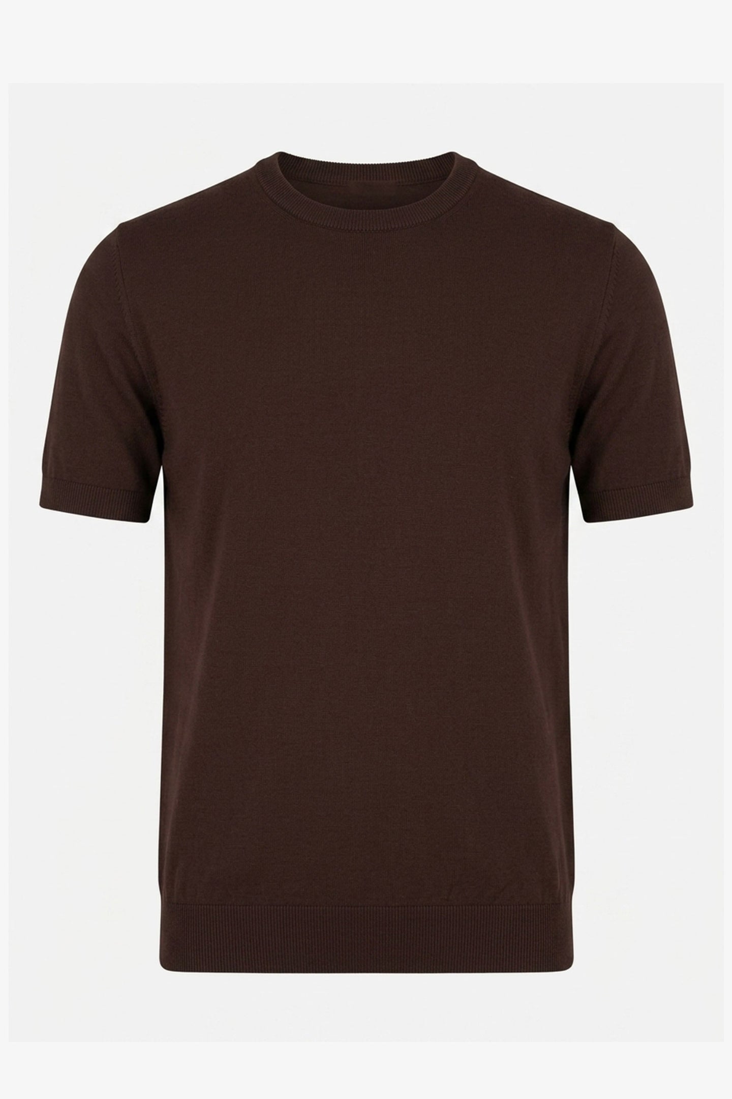 Herre brun strikket T-shirt med normal pasform og rund hals, korte ærmer