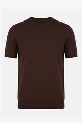 Herre brun strikket T-shirt med normal pasform og rund hals, korte ærmer