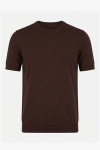 Herre brun strikket T-shirt med normal pasform og rund hals, korte ærmer