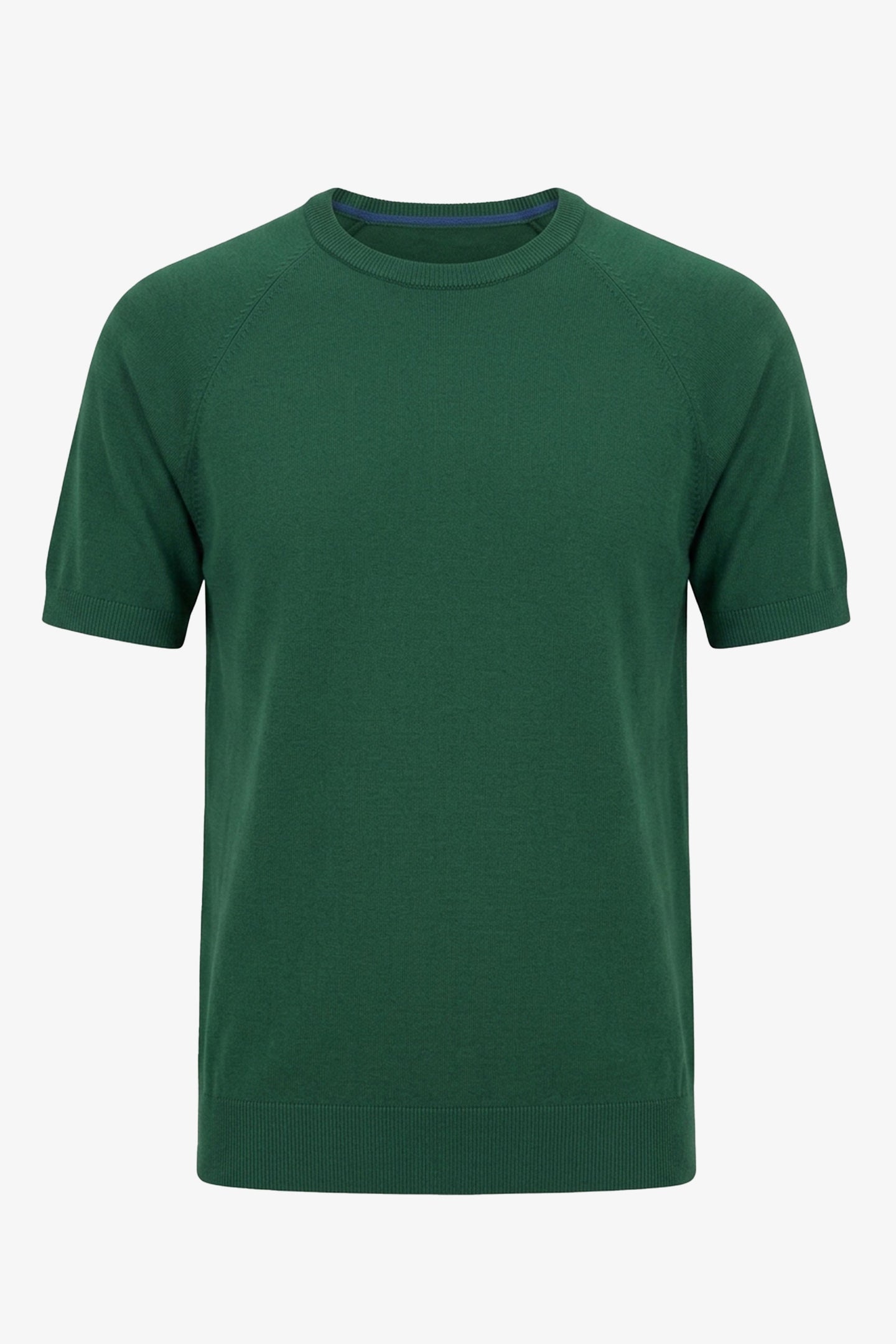 Herregrøn klassisk strikket T-shirt med korte ærmer og rund hals