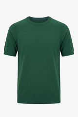Herregrøn klassisk strikket T-shirt med korte ærmer og rund hals