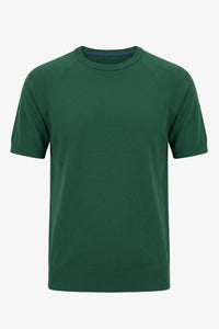 Herregrøn klassisk strikket T-shirt med korte ærmer og rund hals
