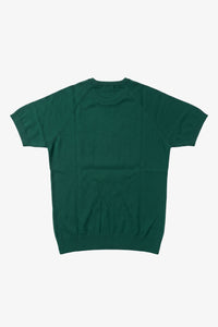 Herregrøn klassisk strikket T-shirt med korte ærmer og rund hals
