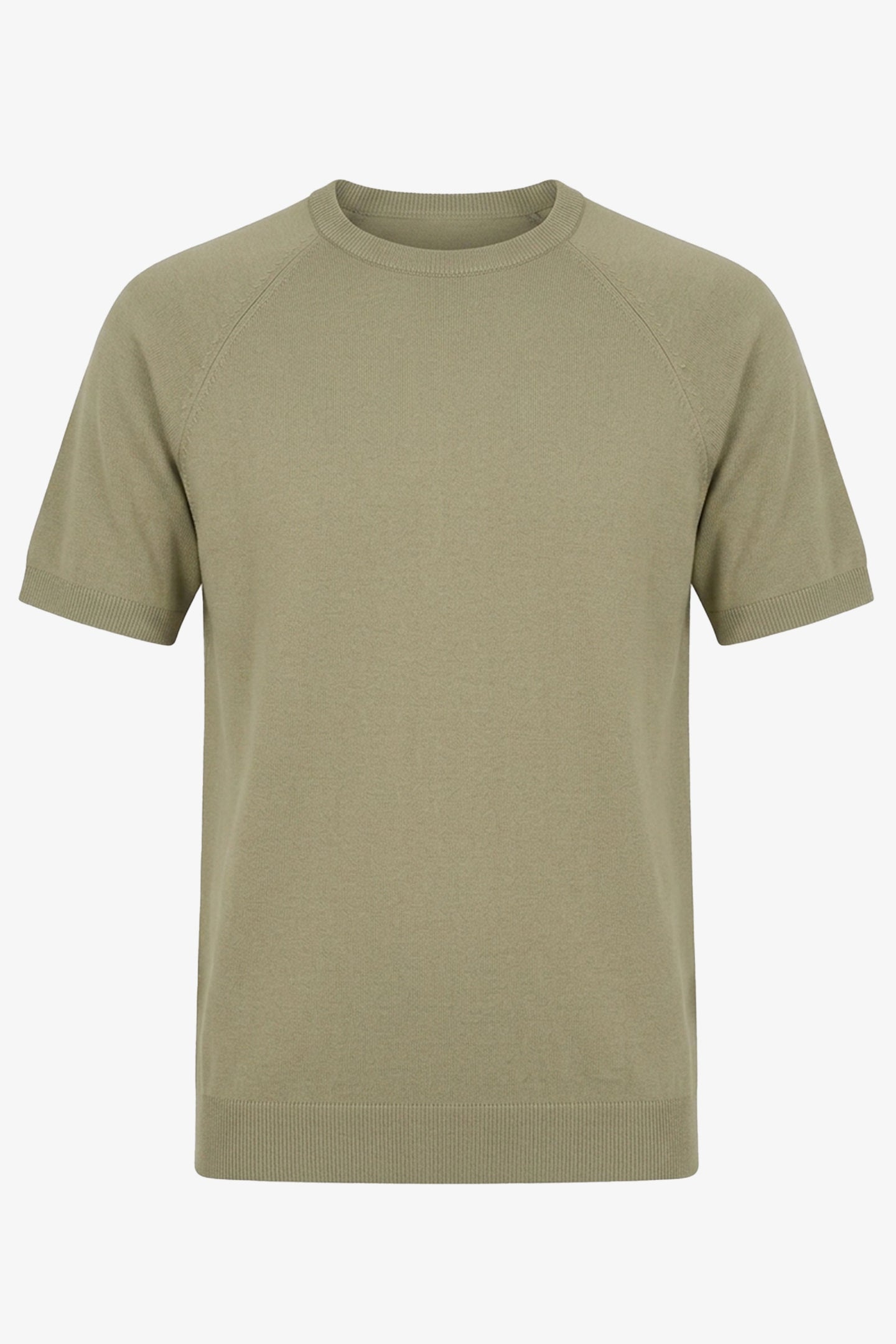 Herre khaki klassisk strikket t-shirt med korte ærmer og rund hals