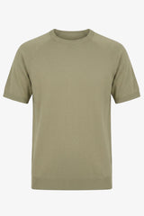 Herre khaki klassisk strikket t-shirt med korte ærmer og rund hals