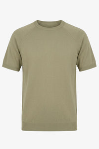 Herre khaki klassisk strikket t-shirt med korte ærmer og rund hals