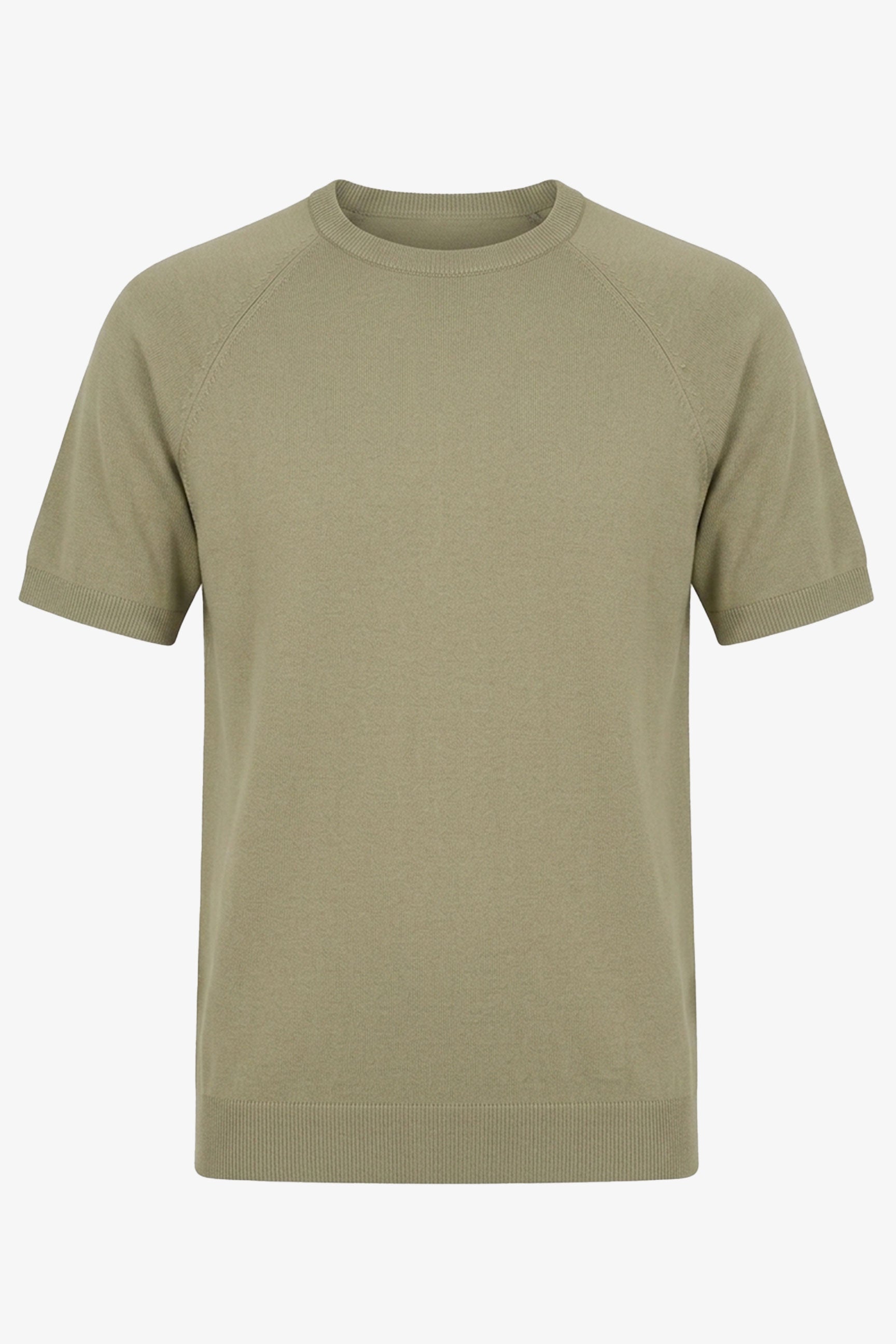Herre khaki klassisk strikket t-shirt med korte ærmer og rund hals