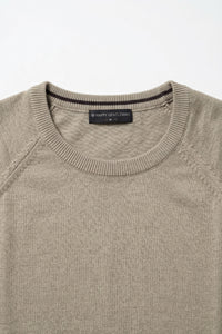 Herre khaki klassisk strikket t-shirt med korte ærmer og rund hals