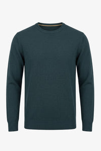 Herre marineblå strikket sweater med rund hals og almindelig pasform
