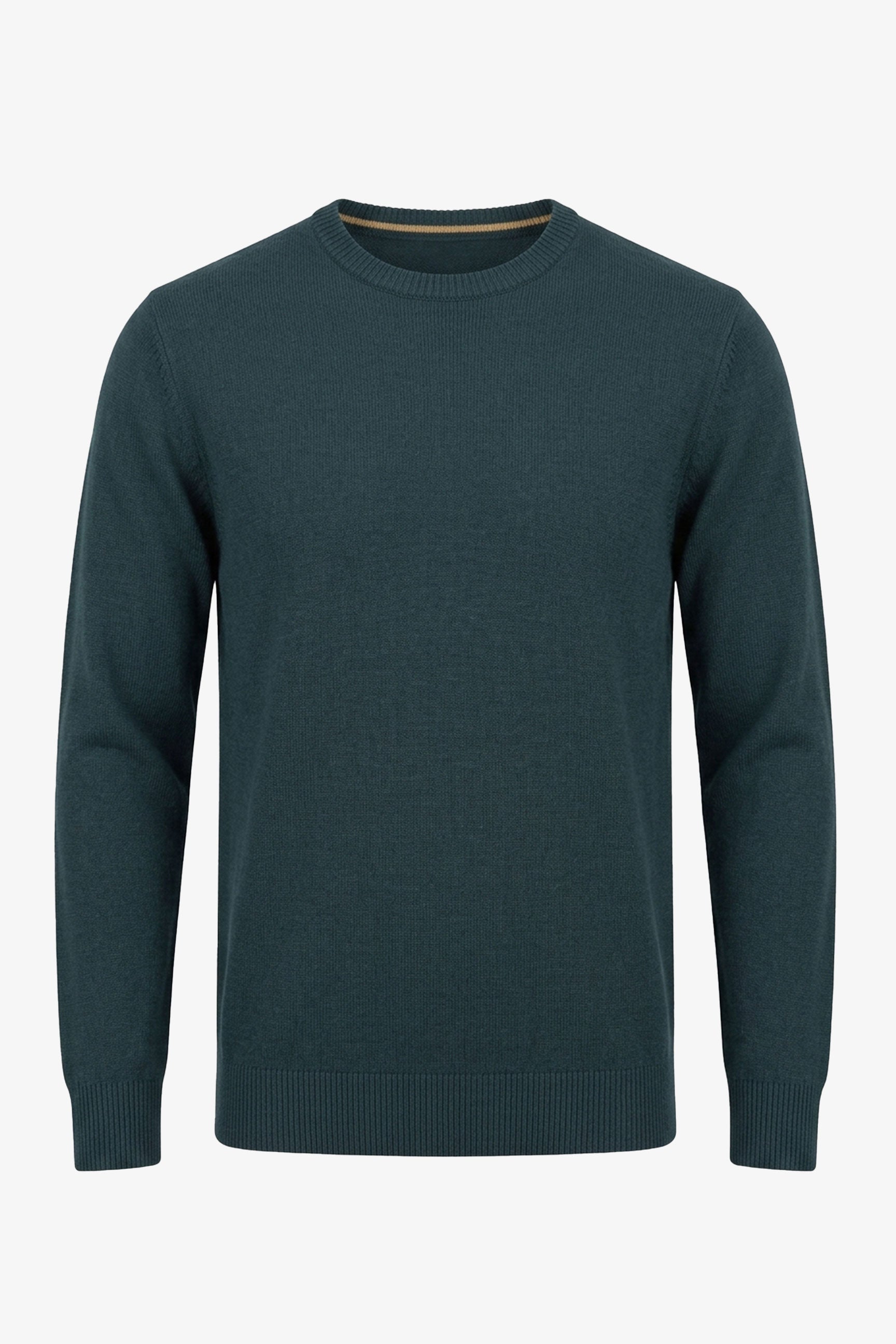 Herre marineblå strikket sweater med rund hals og almindelig pasform