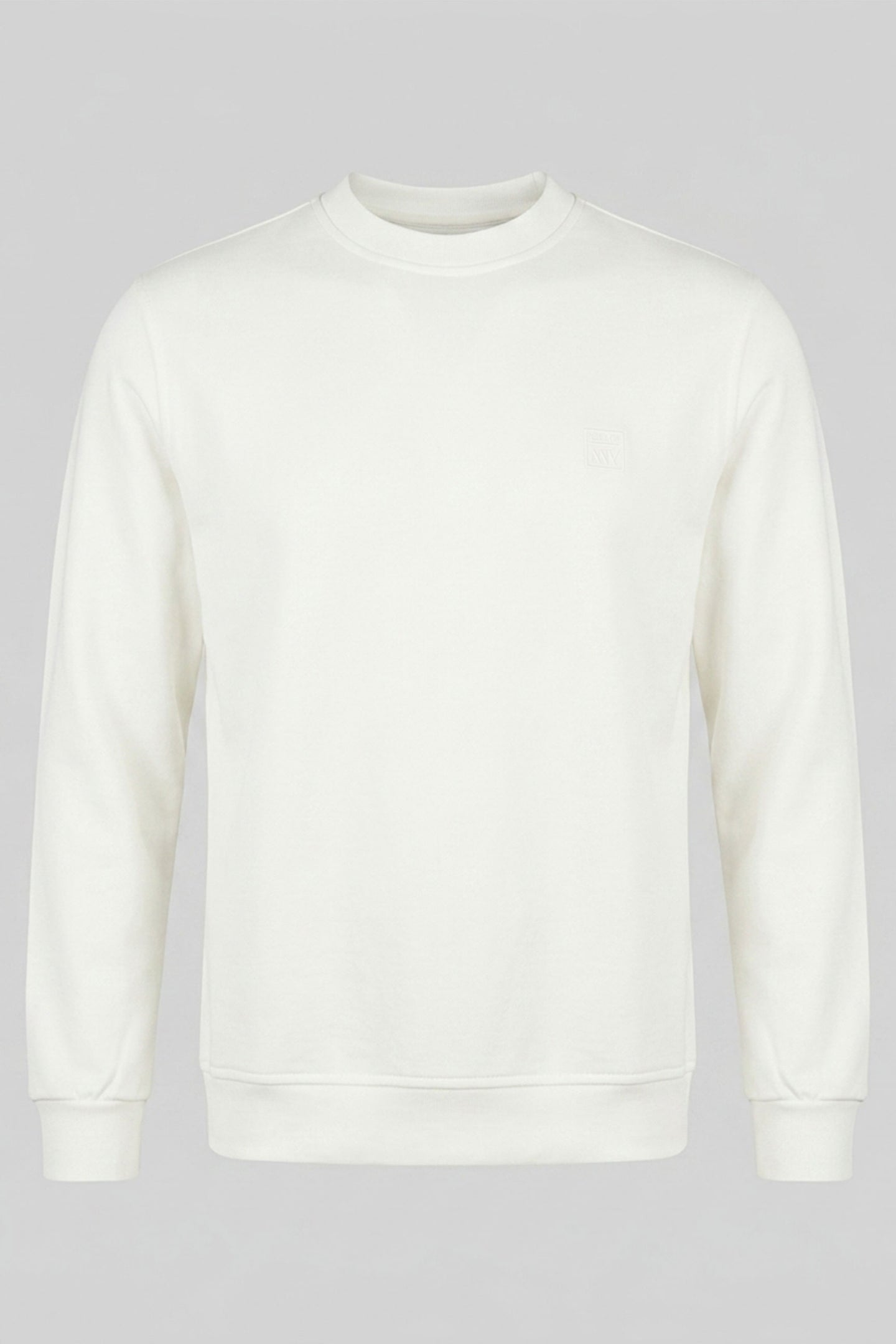 Herresweatshirt med rund hals og lange ærmer i off-white bomuldsblanding, stretchpullover