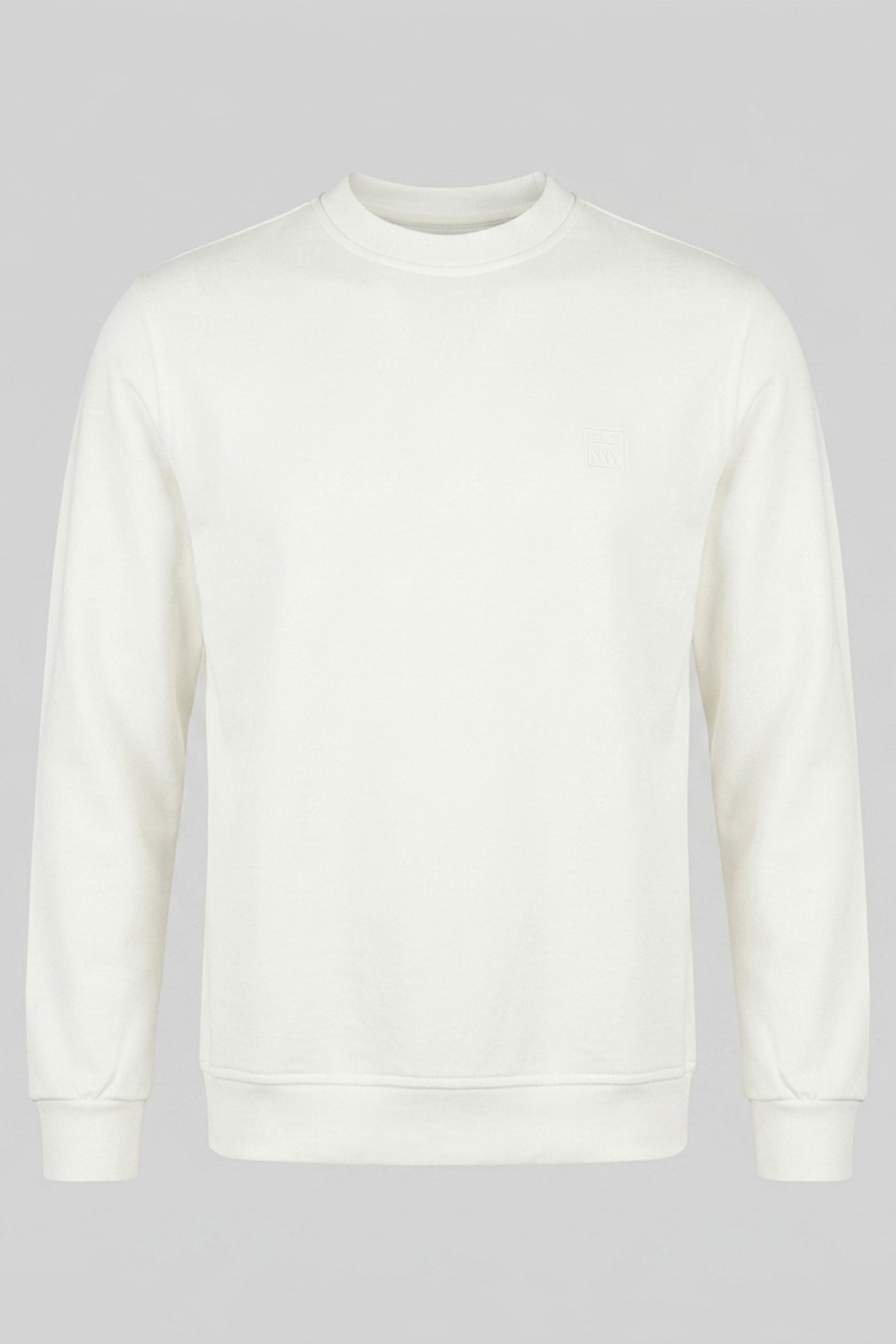 Herresweatshirt med rund hals og lange ærmer i off-white bomuldsblanding, stretchpullover