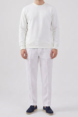 Herresweatshirt med rund hals og lange ærmer i off-white bomuldsblanding, stretchpullover